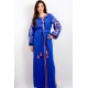 Boho Style Ukrainian Embroidered Maxi Broad Dress Blue "Flower Fantasy"